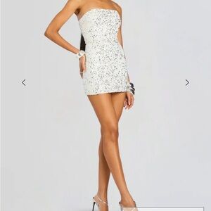 Retrofete White Sequin Strapless Mini Dress